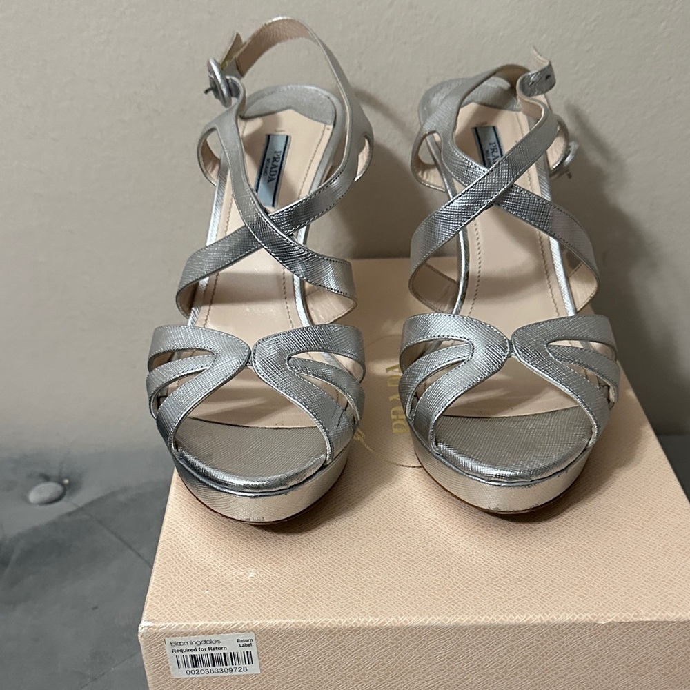 Prada Silver Strappy Heels